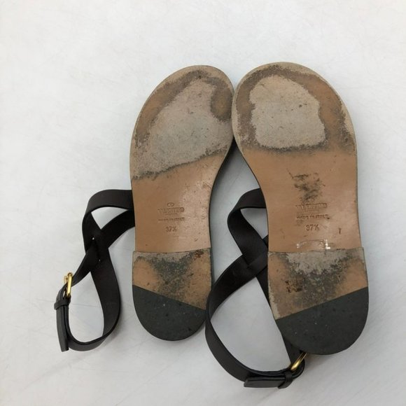 Valentino Garavani brown leather braided strappy sandals gold flower embroidery - Picture 4 of 14